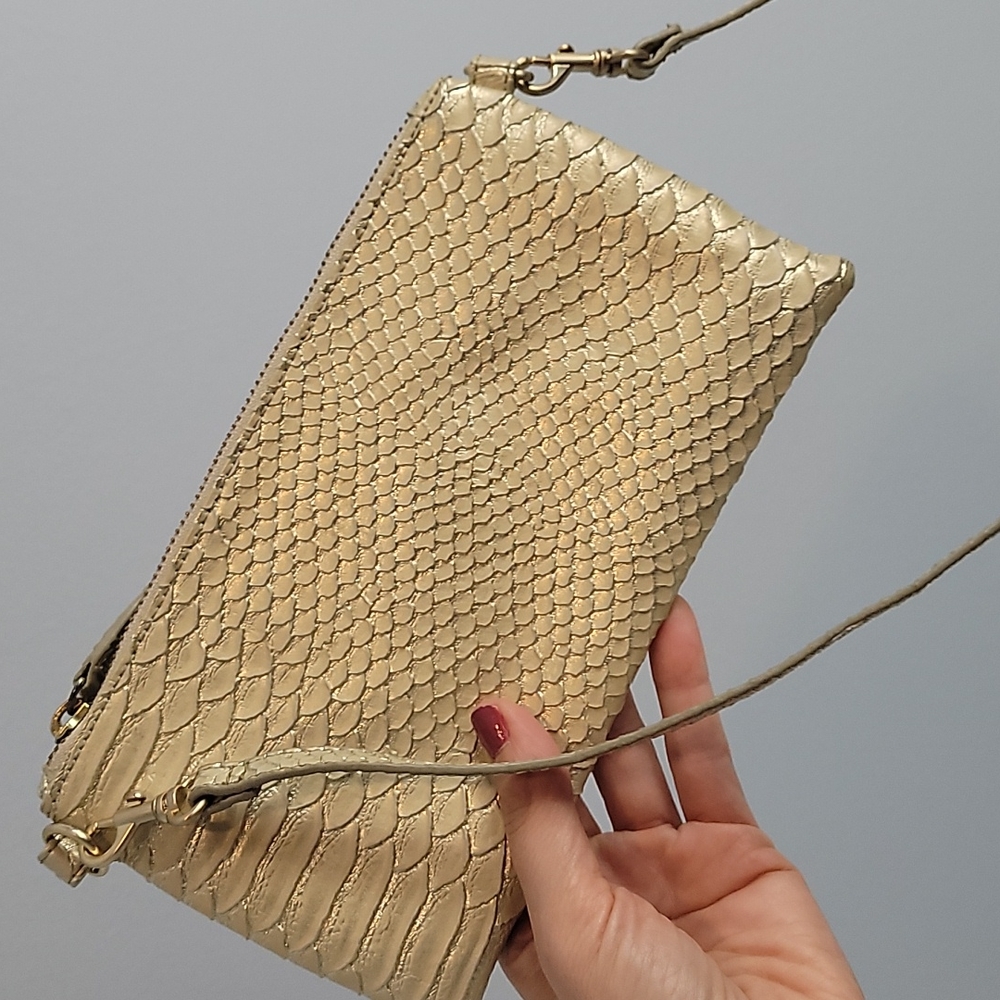 Devi Kroell Faux Snakeskin Gold Clutch / Purse